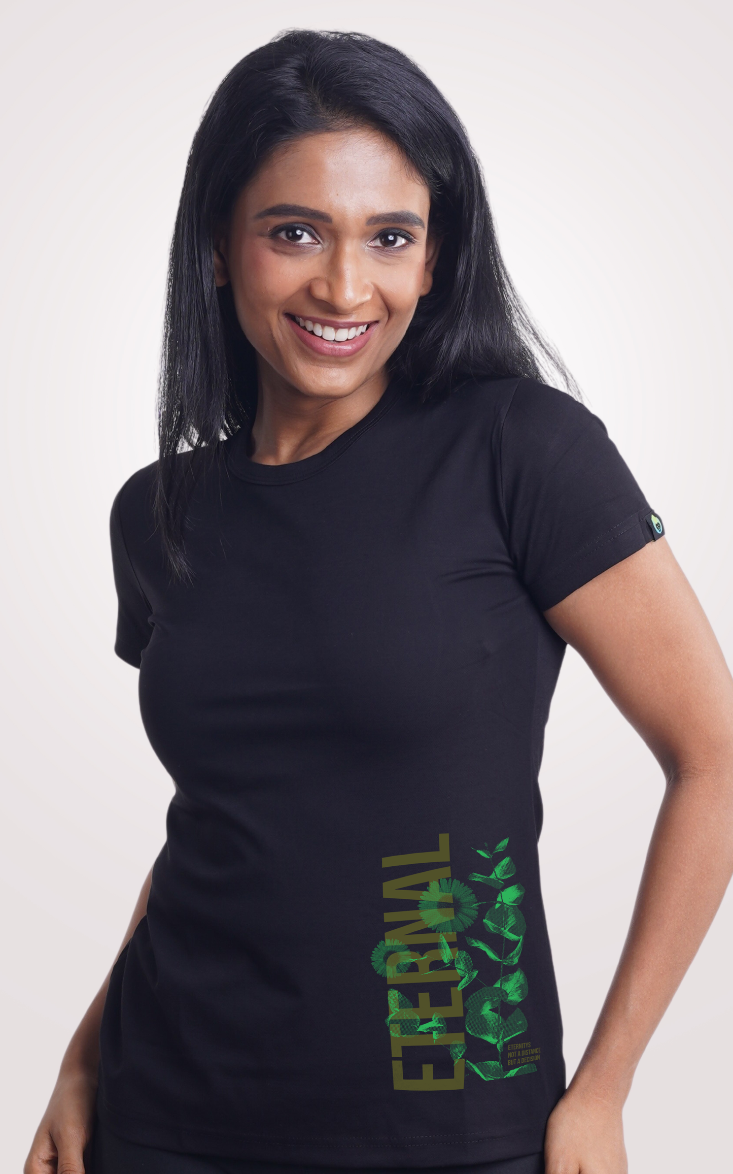 Eternal Women Black Printed Half Sleeve T-Shirts