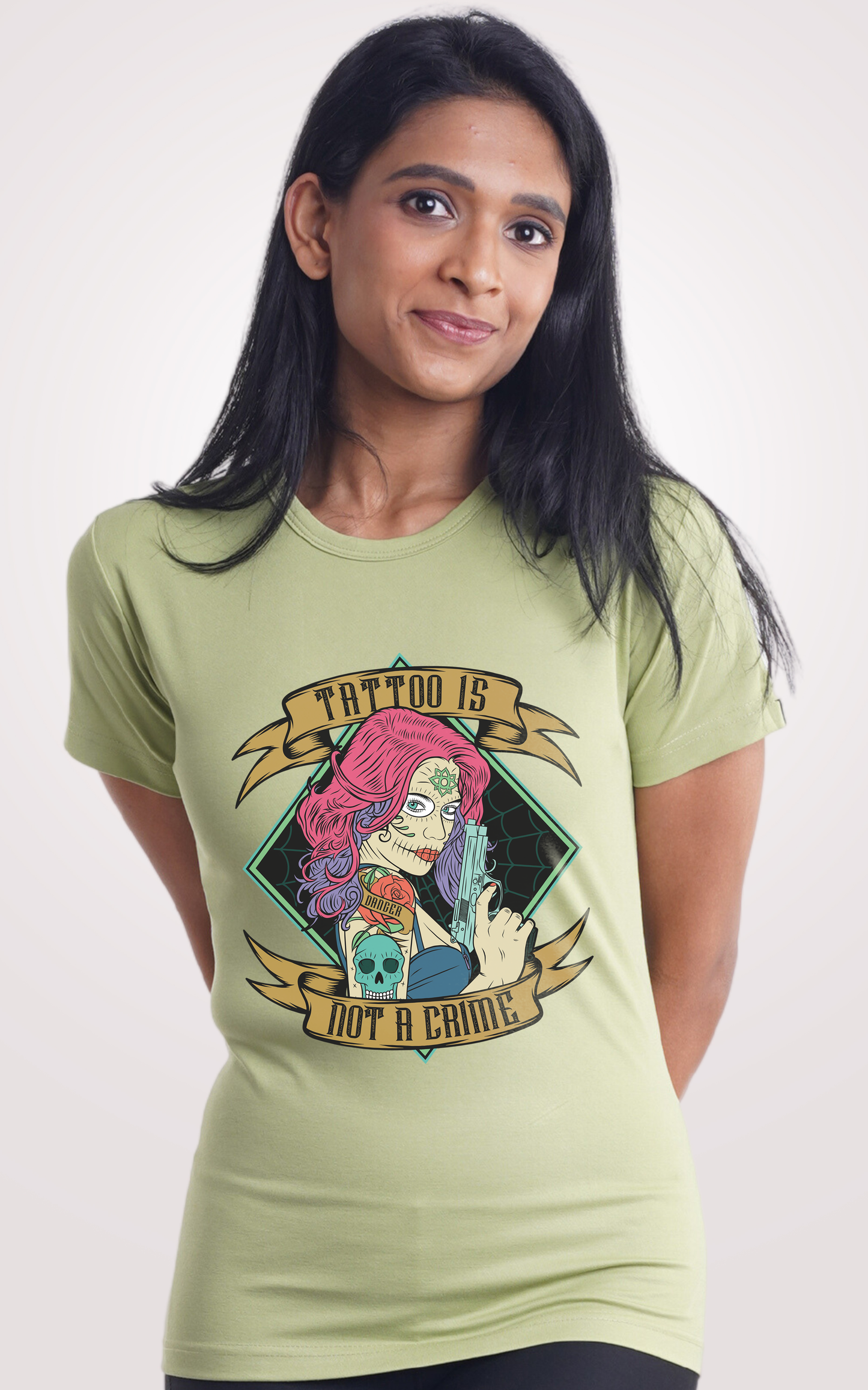 Tatoo is not crime Pista Green Printed Half Sleeve T-Shirts