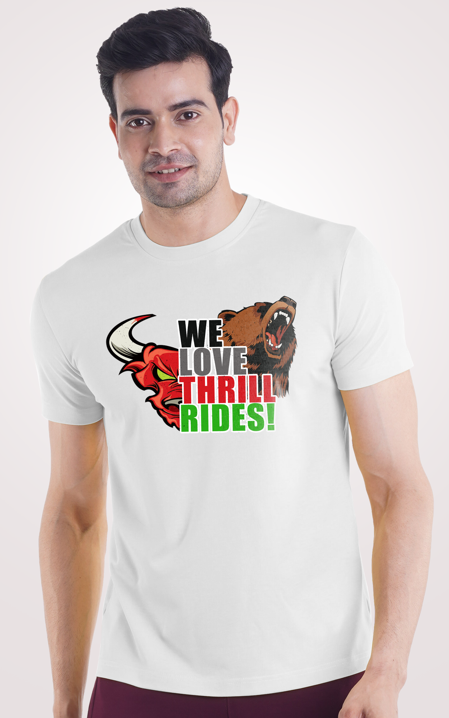 We Love Thrill Ride Half Sleeves White T-Shirt