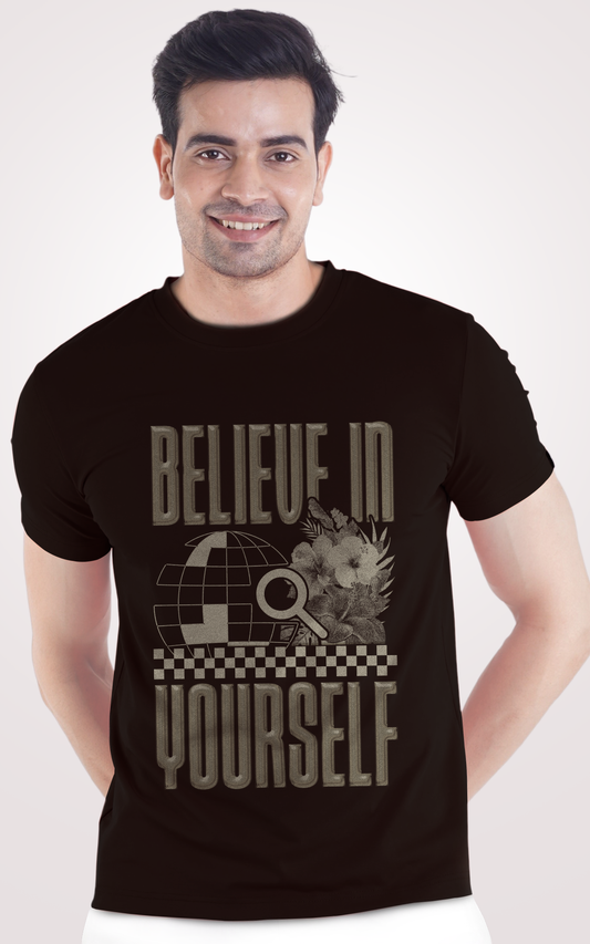 Believe In Yourself Printed Half Sleeves Black T-Shirt