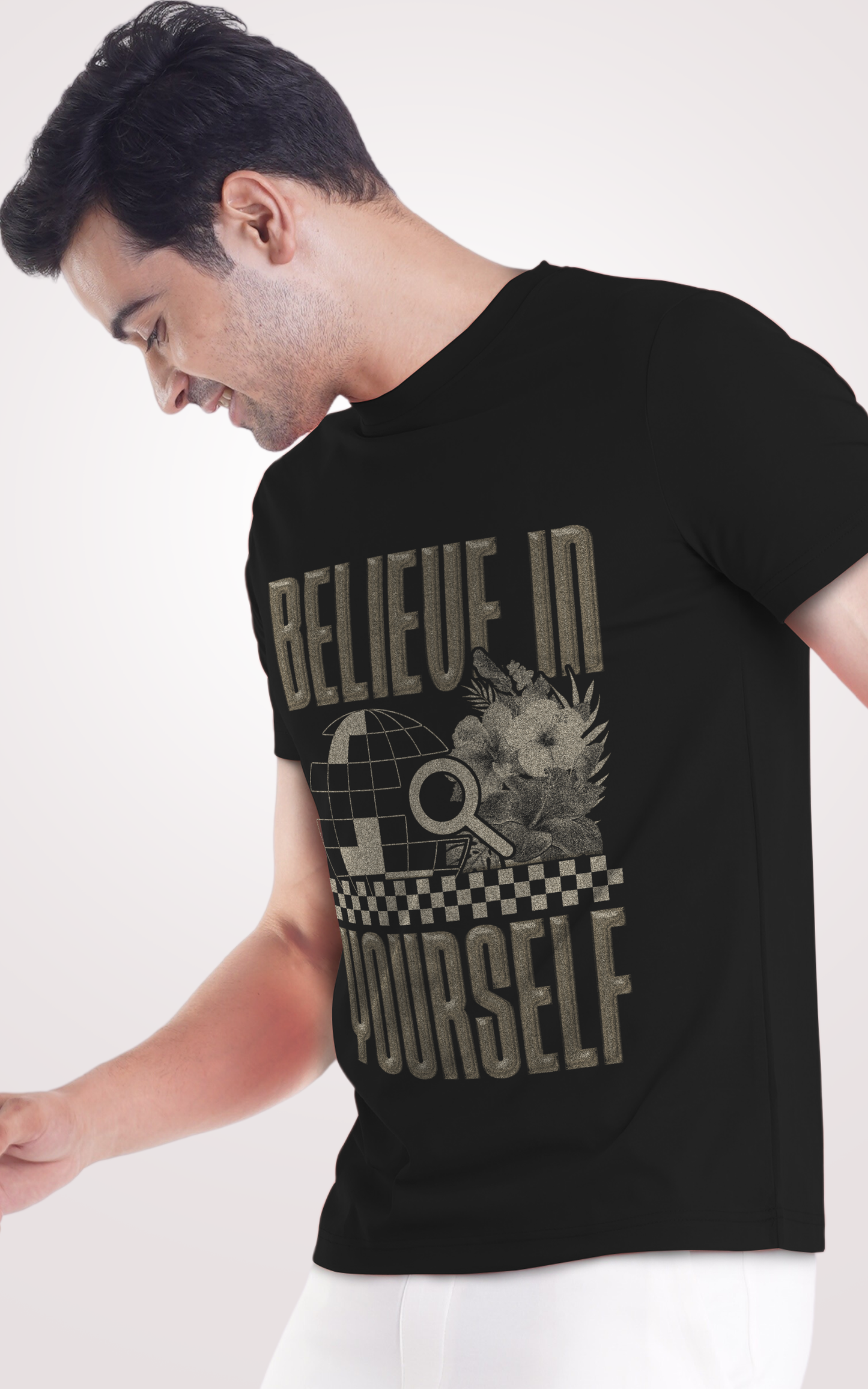 Believe In Yourself Printed Half Sleeves Black T-Shirt