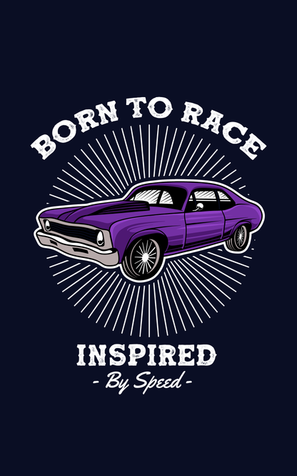 Born To Race Printed Half Sleeves Navy Blue T-Shirt