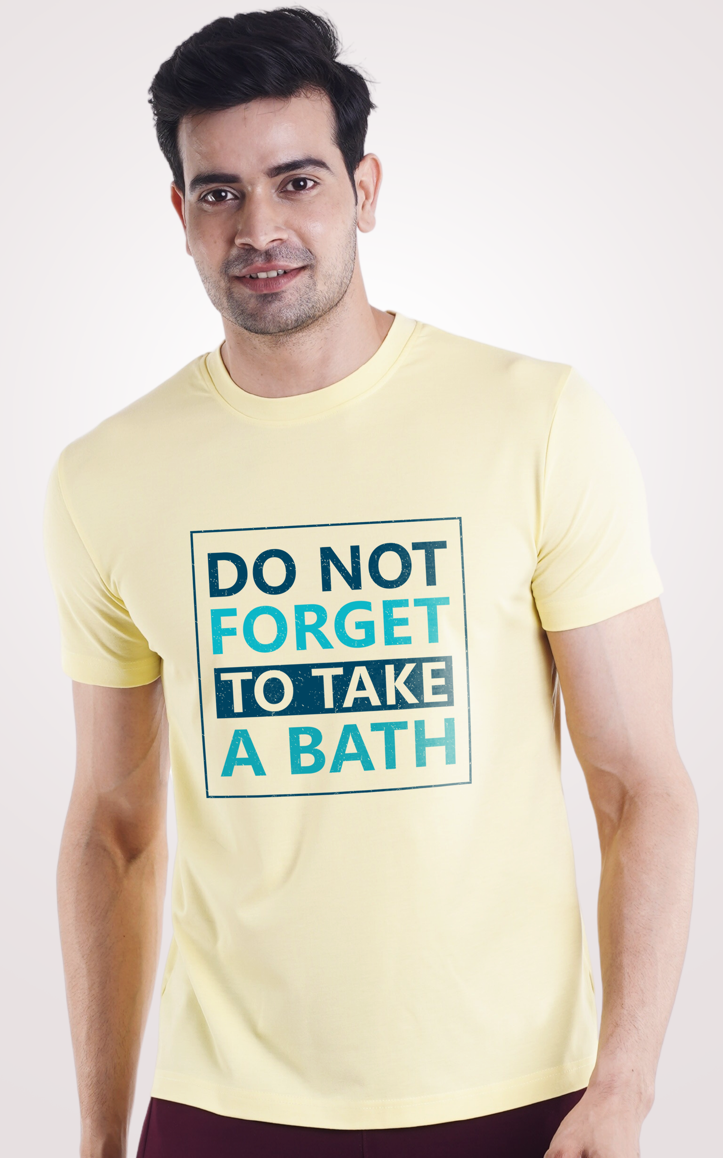 Don't Forget To Take A Bath Printed Half Sleeves Light Yellow T-Shirt