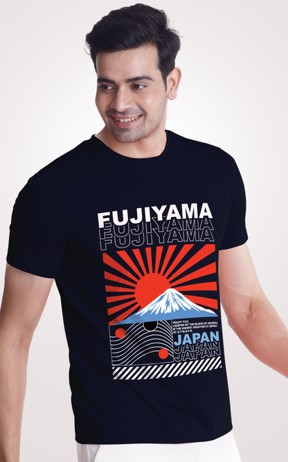 Japanese Samurai Printed Half Sleeves Navy Blue T-Shirt