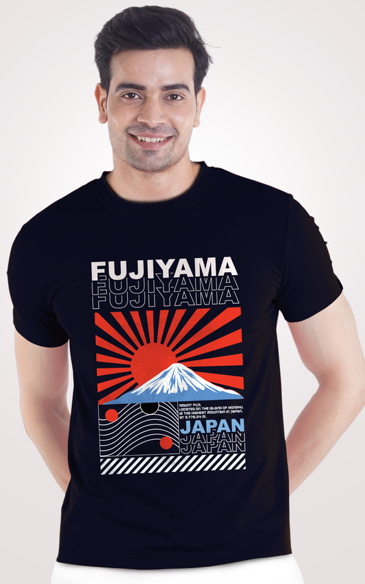 Japanese Samurai Printed Half Sleeves Navy Blue T-Shirt