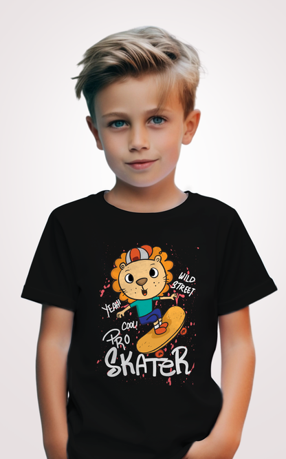 Lion Skater Printed Kid Black T-shirts