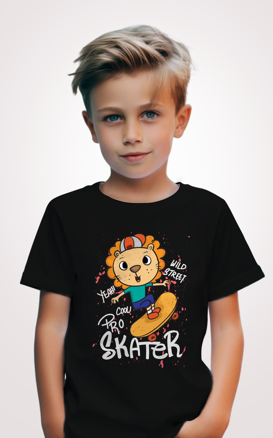 Lion Skater Printed Kid Black T-shirt