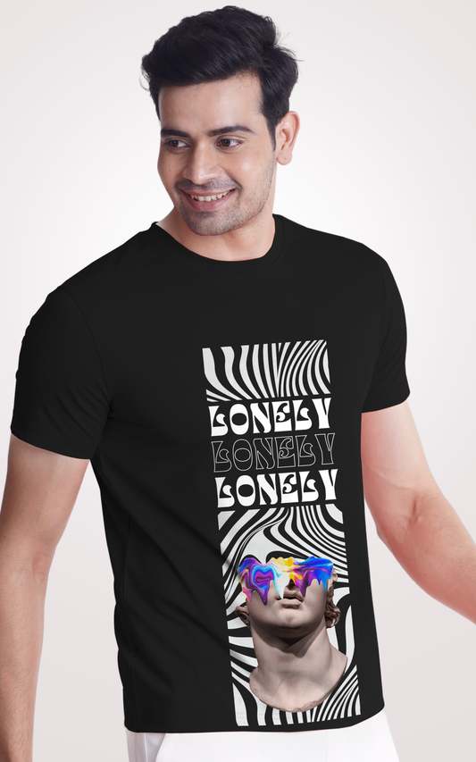 Lonely Half Sleeves Black T-Shirt