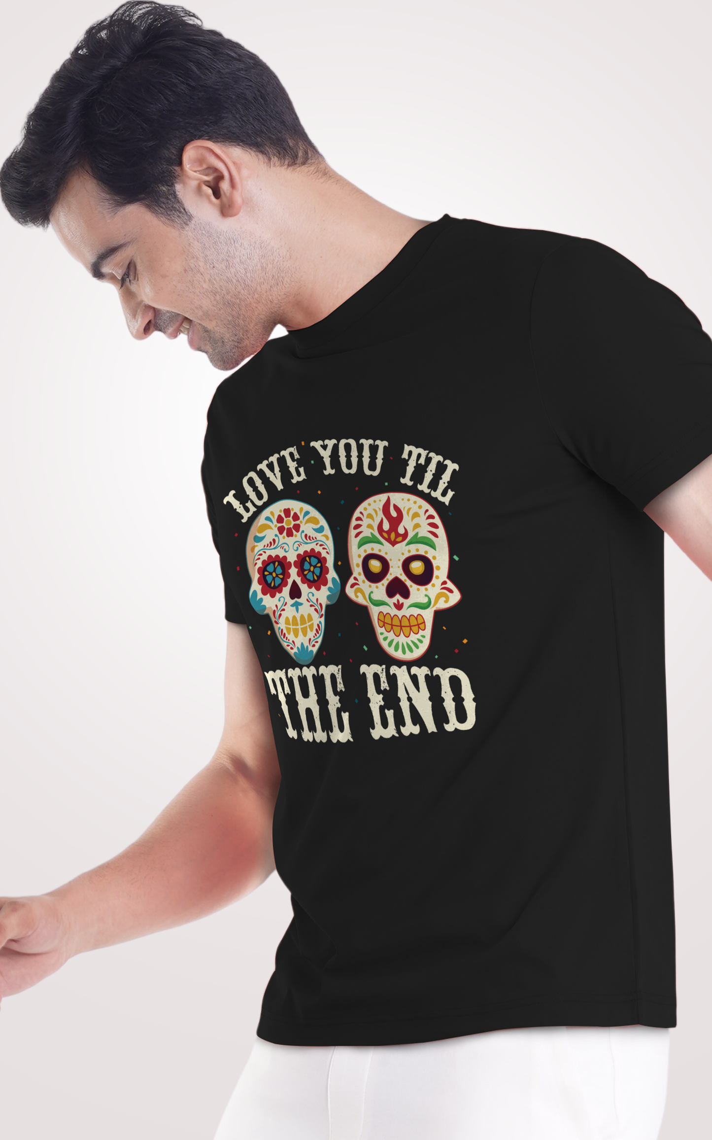 Love you Till The End Printed Half Sleeves Black T-Shirt