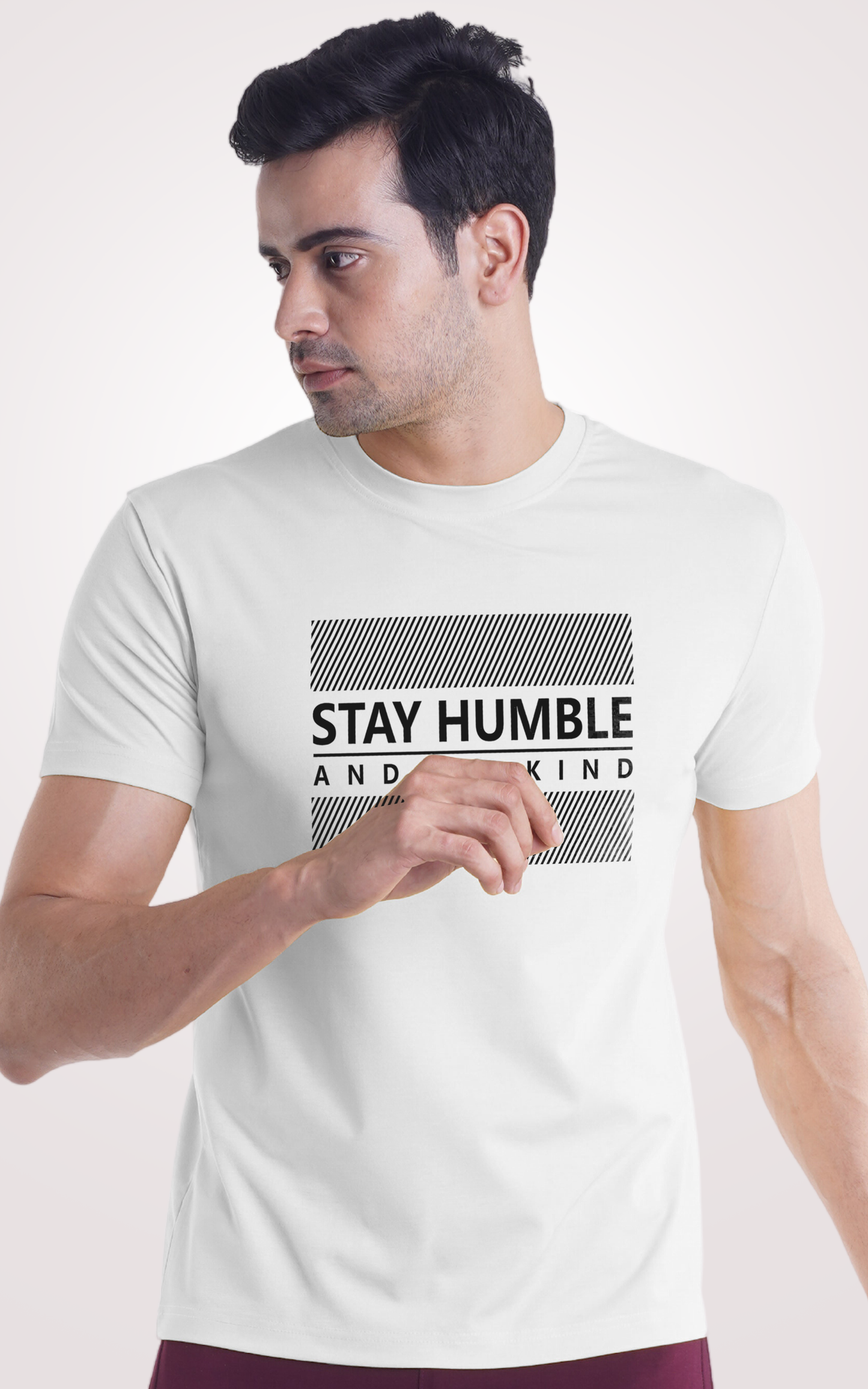 Stay Humble Be Kind Printed Half Sleeves White T-Shirt