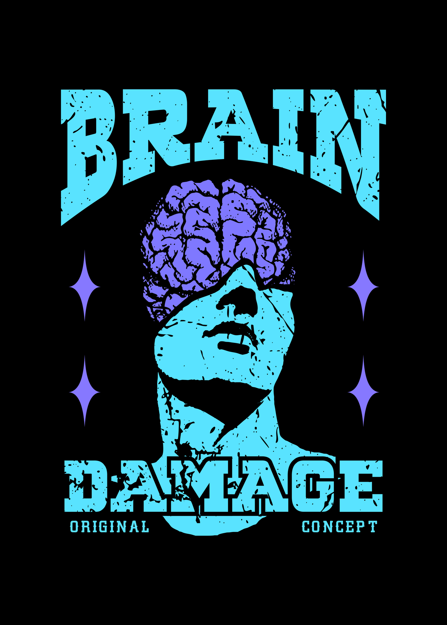 Brain Damage Printed Half Sleeves Black T-Shirt