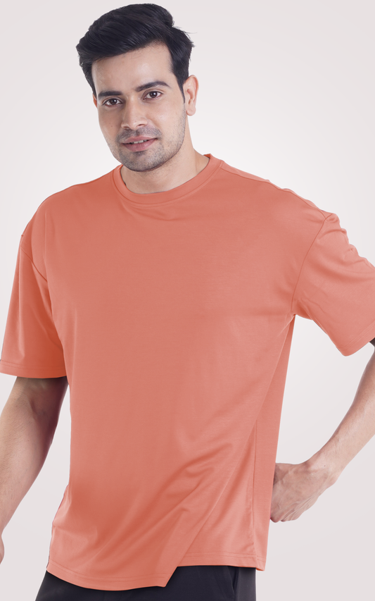 COOLDOWN-Light Orange Plain Over Size T-Shirt
