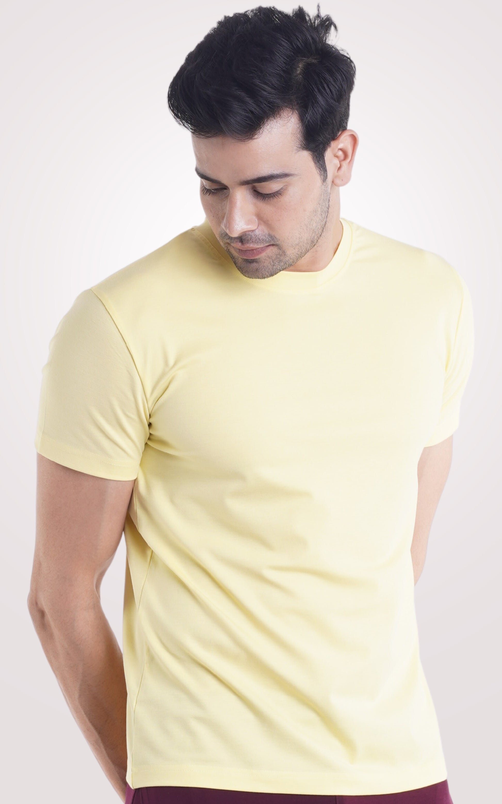 Lemon Yellow Plain Half Sleeve T-Shirt