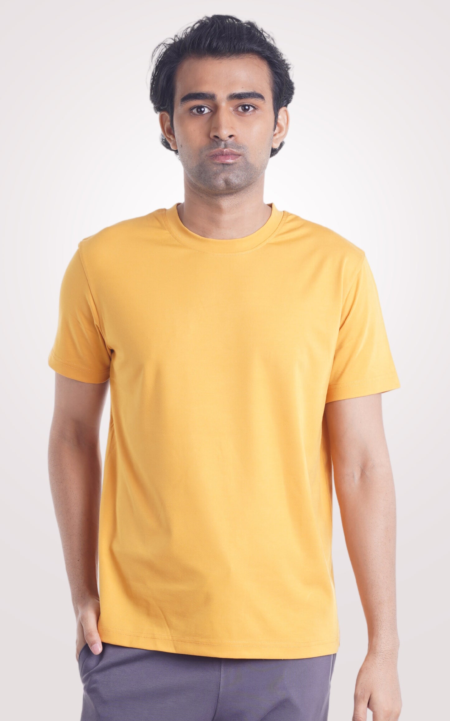 Mustard Yellow Plain Half Sleeve T-Shirt