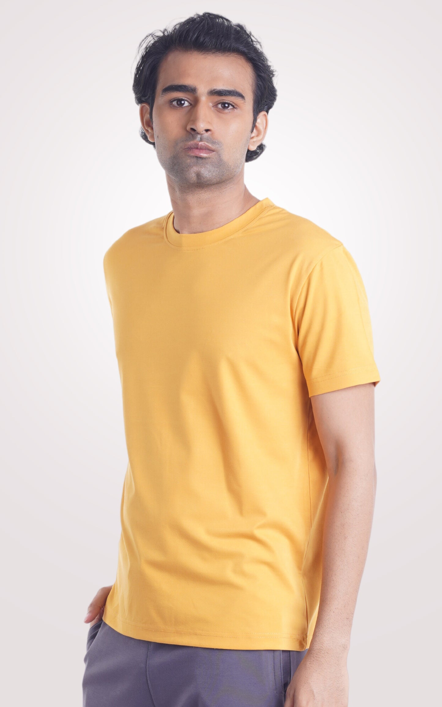 Mustard Yellow Plain Half Sleeve T-Shirt