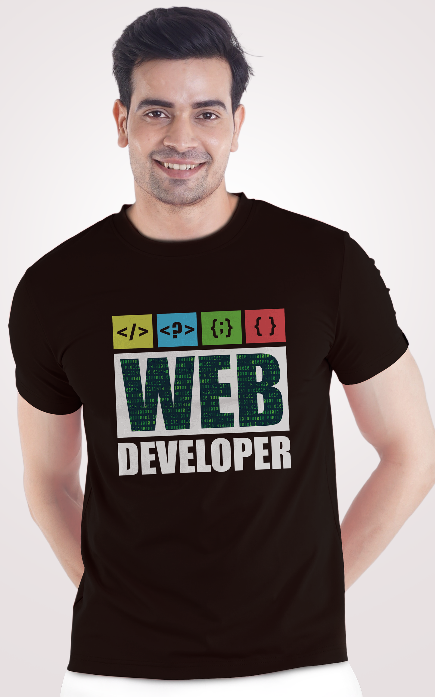 Web Developer Printed Half Sleeves Orange T-Shirt