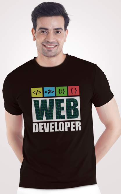 Web Developer Printed Half Sleeves Orange T-Shirt