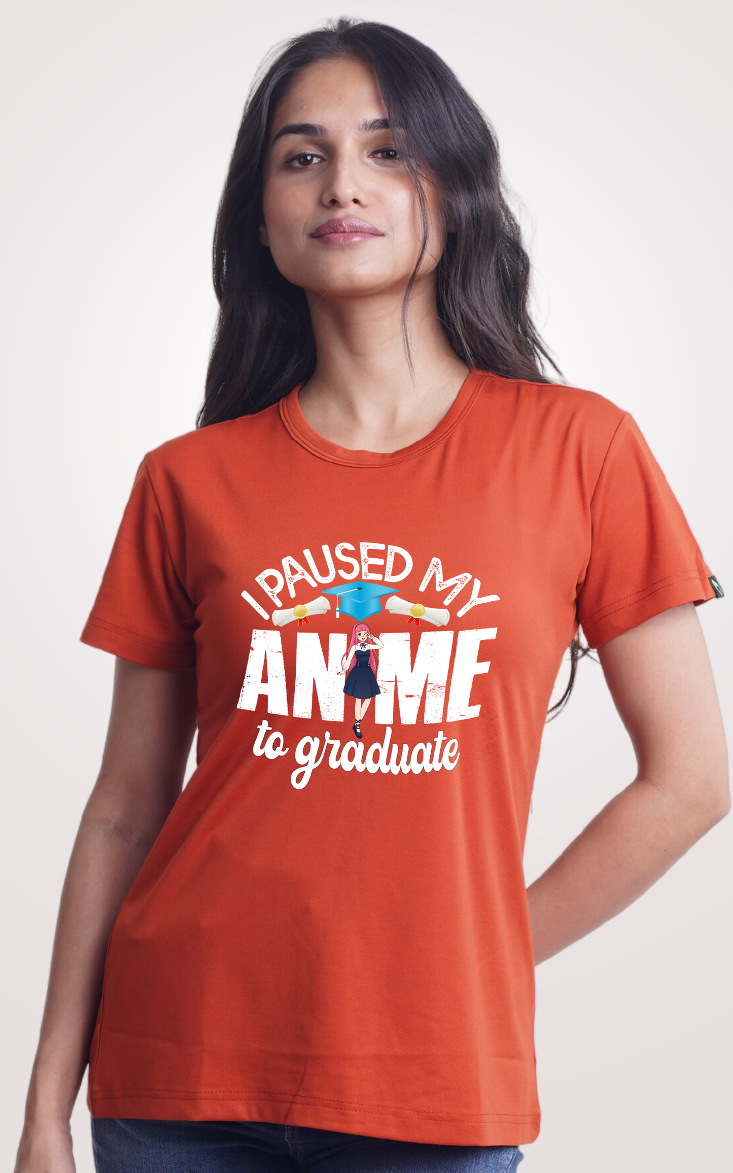 I Paused My Anime For Graduate Orange Printed Half Sleeve T-Shirt