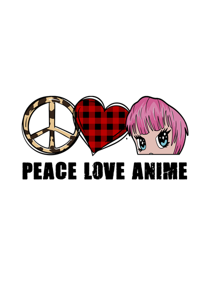 Peace Love Anime White Printed Half Sleeve T-Shirt