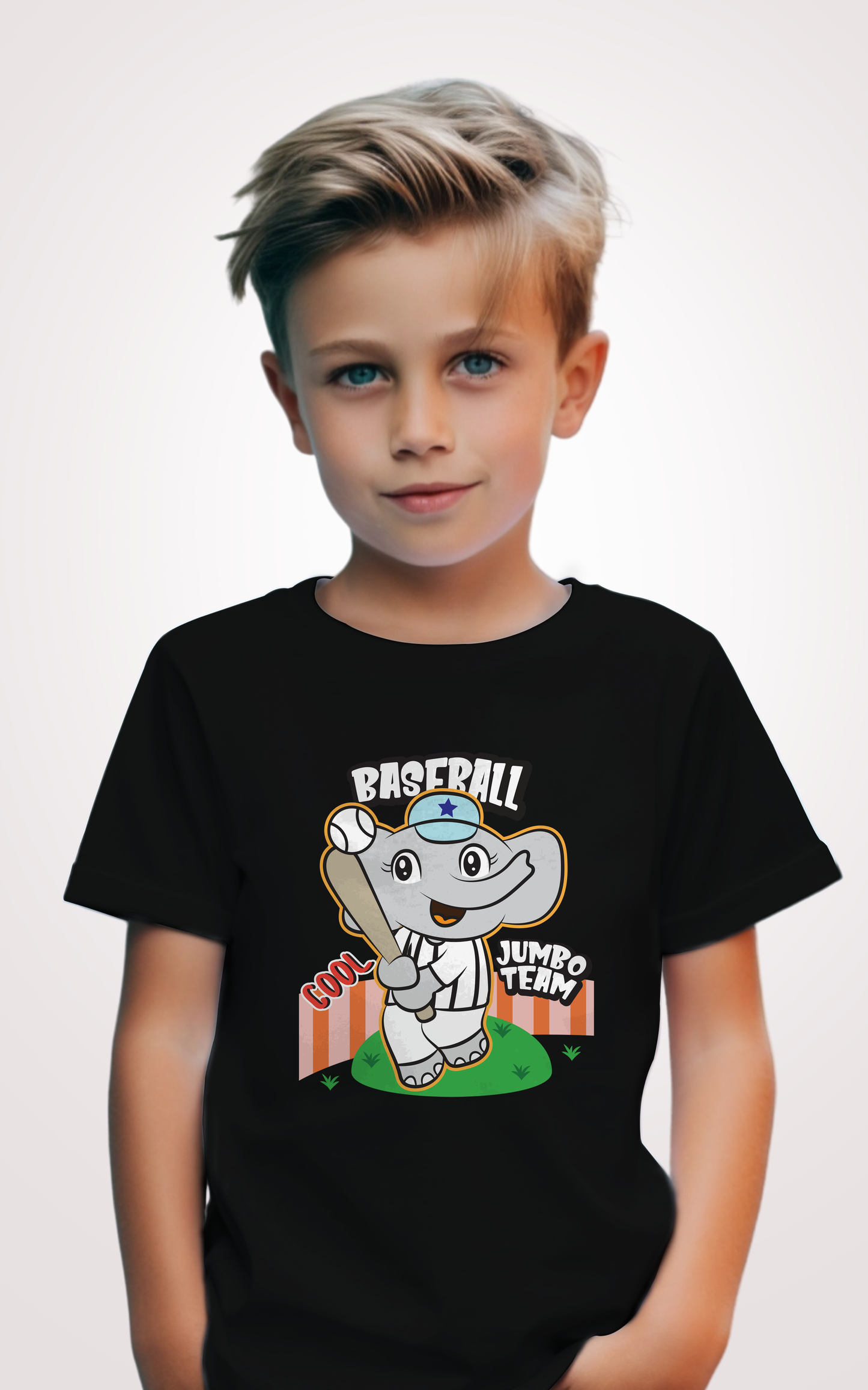 Baseball Jumbo Team Printed Black Kid Tshirt