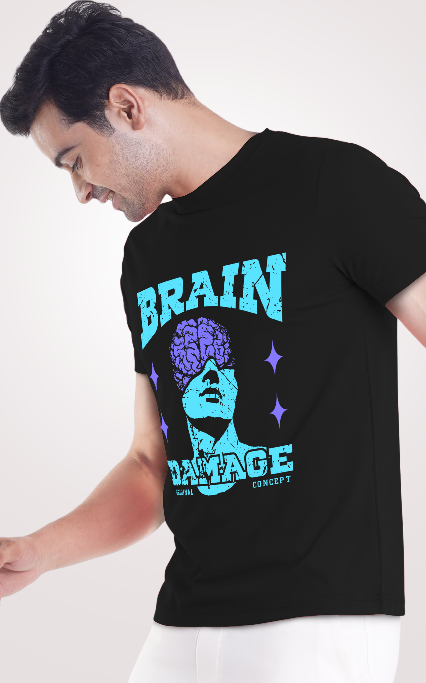 Brain Damage Printed Half Sleeves Black T-Shirts