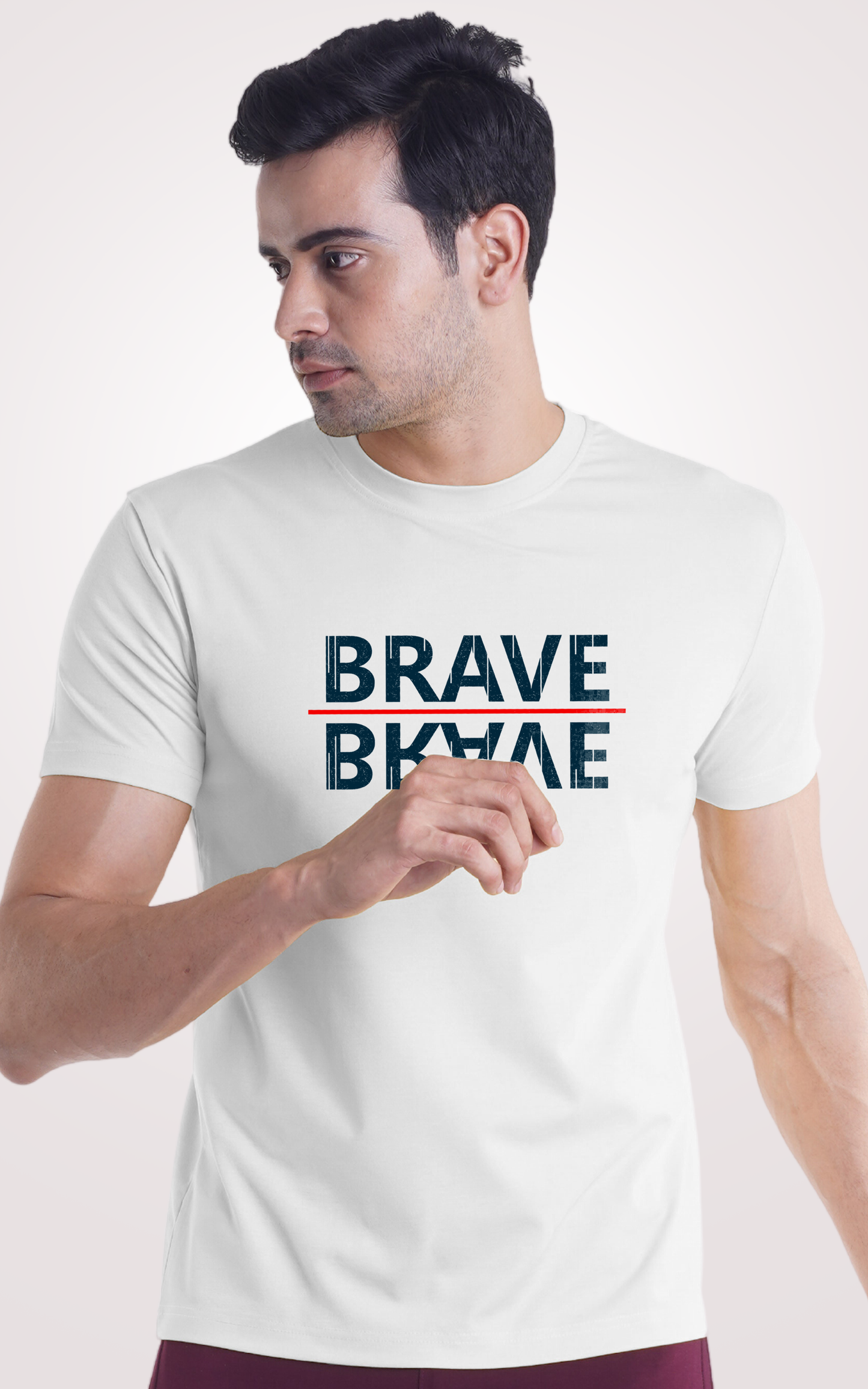 Brave Printed Half Sleeves White T-Shirt