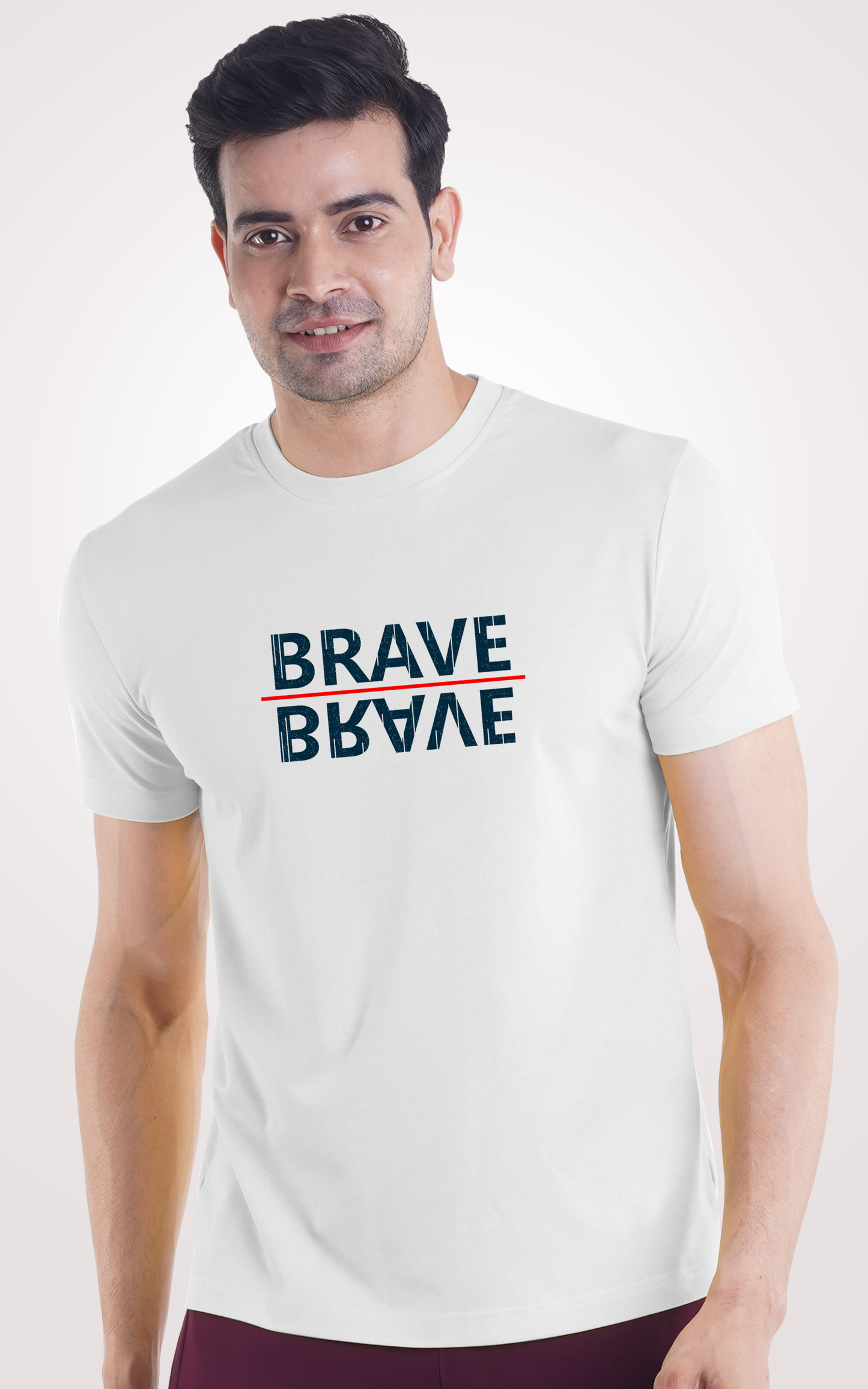 Brave Printed Half Sleeves White T-Shirt