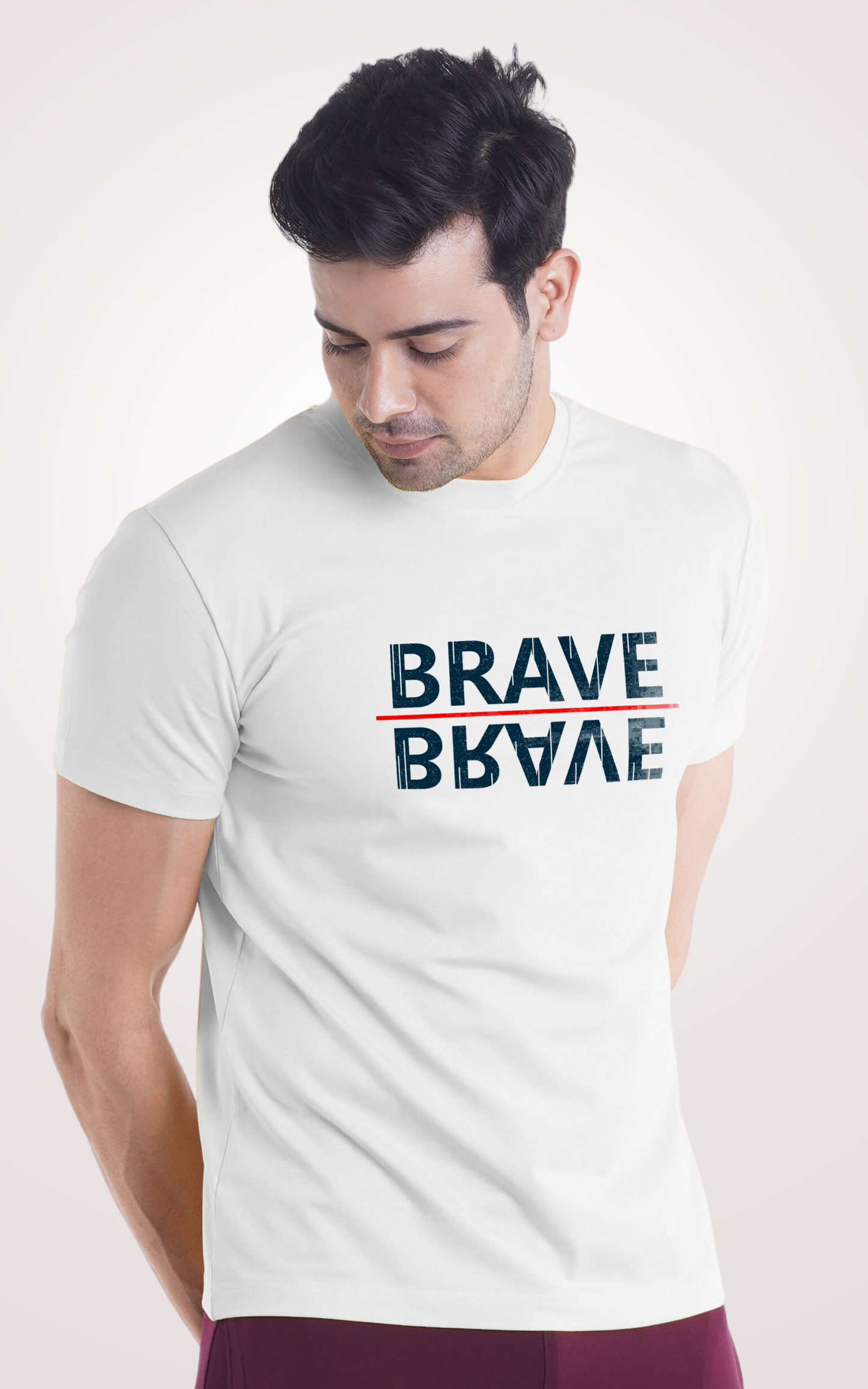 Brave Printed Half Sleeves White T-Shirt