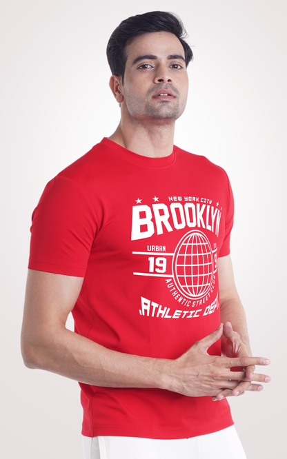 Brooklyn Half Sleeves Red T-Shirt