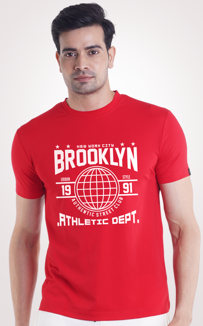 Brooklyn Half Sleeves Red T-Shirt