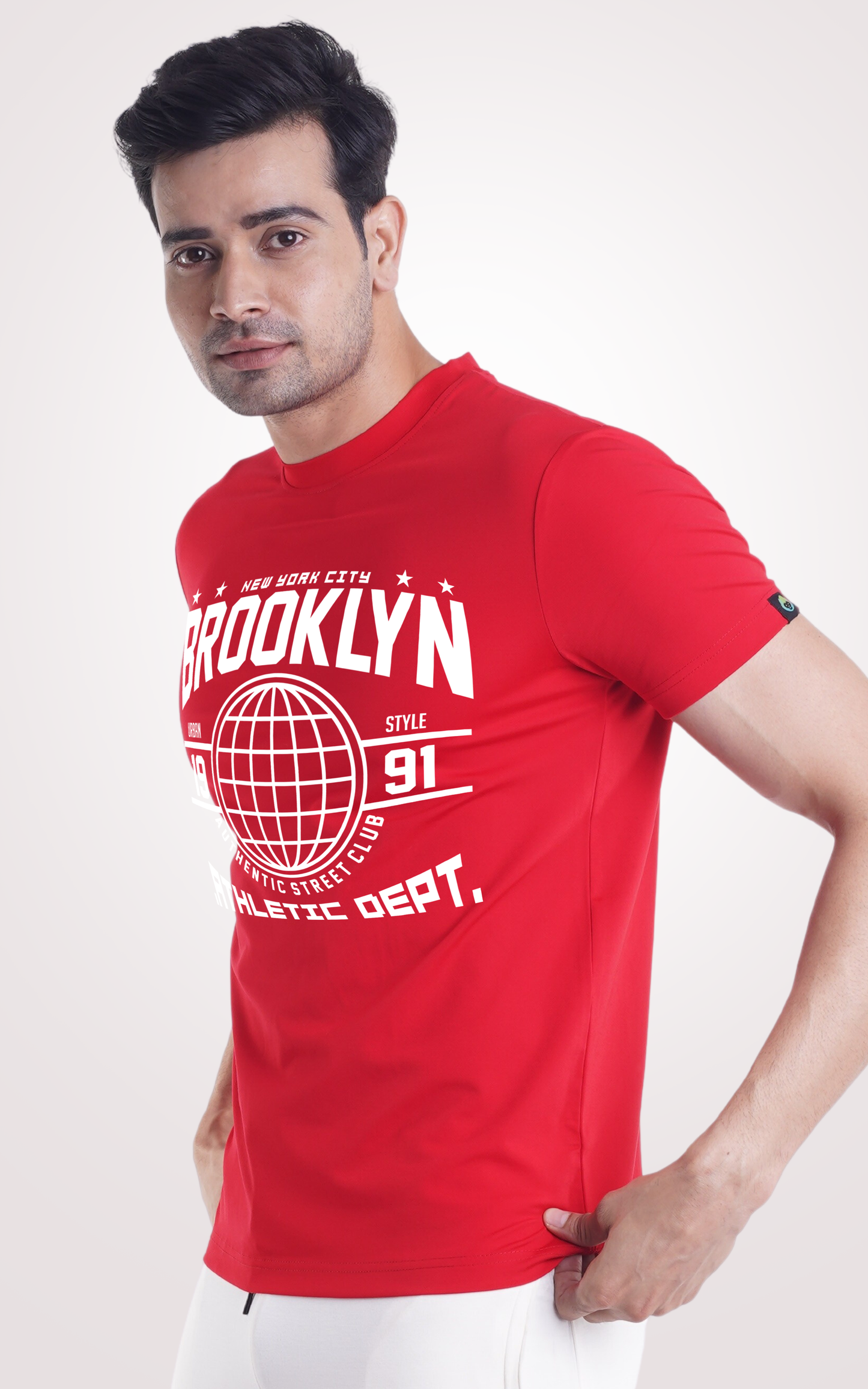 Brooklyn Half Sleeves Red T-Shirt