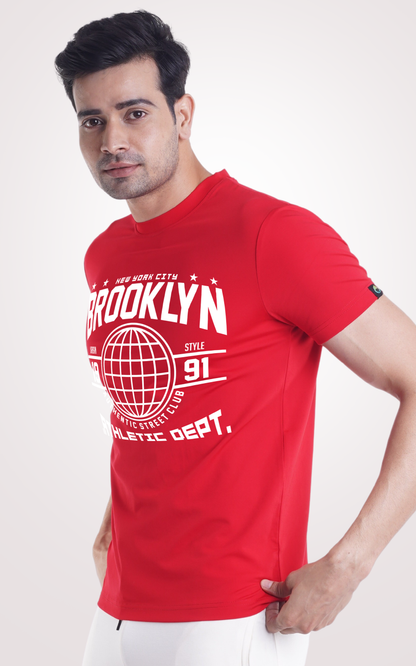 Brooklyn Half Sleeves Red T-Shirt