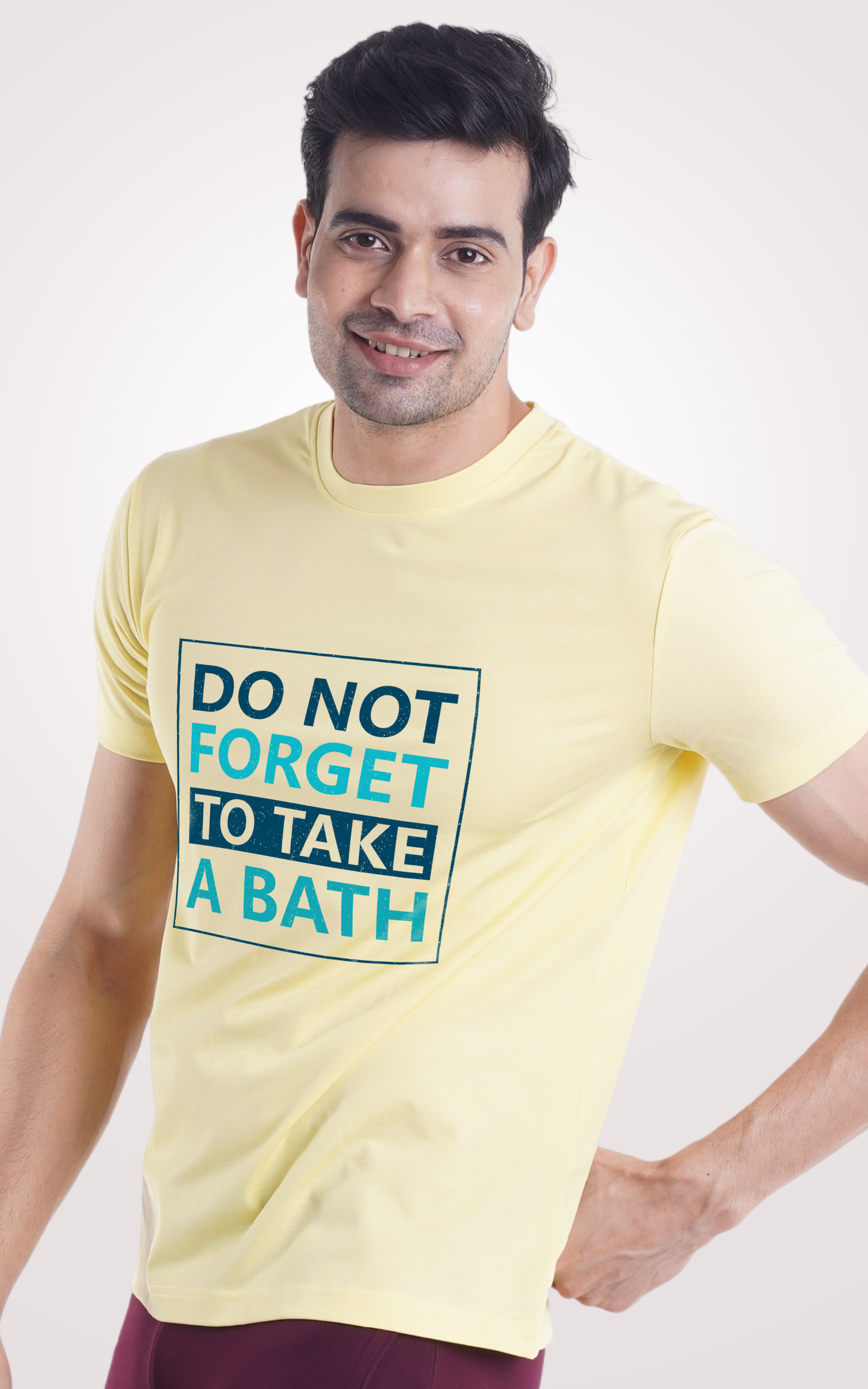 Don't Forget To Take A Bath Printed Half Sleeves Light Yellow T-Shirt