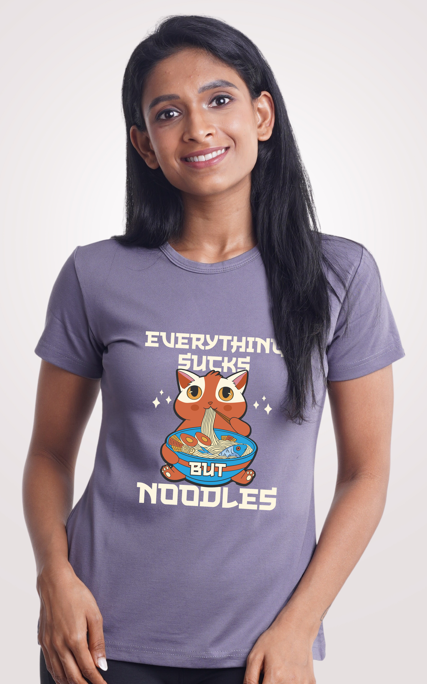 Everything Sucks But Noodles Printed Half Sleeve T-Shirt