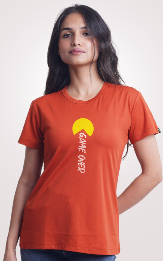 Game Over Orange Printed Half Sleeve T-Shirt
