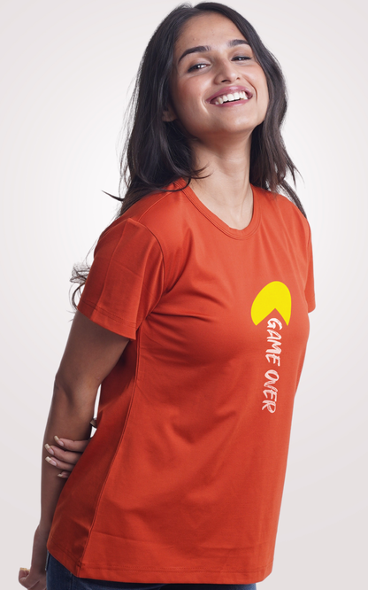 Game Over Orange Printed Half Sleeve T-Shirt