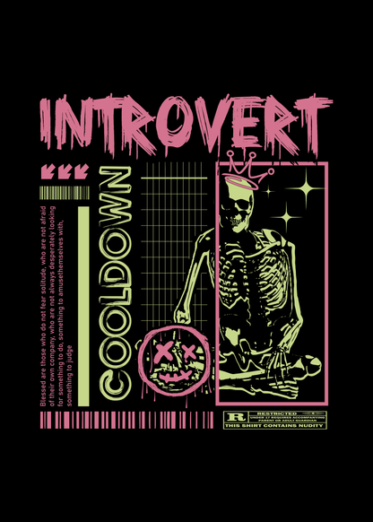 Introvert Half Sleeves Black T-Shirt