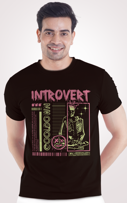 Introvert Half Sleeves Black T-Shirt