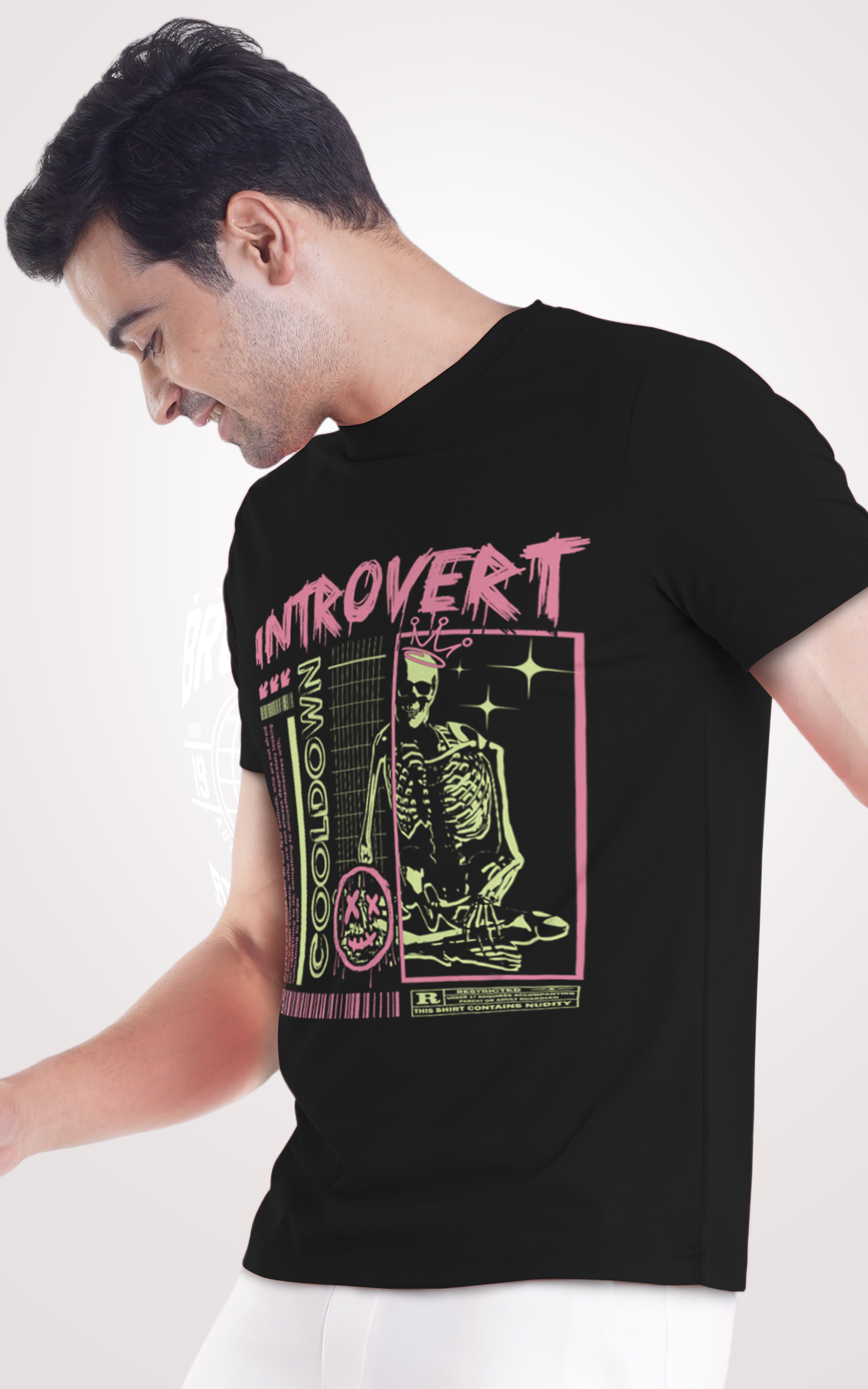 Introvert Half Sleeves Black T-Shirt