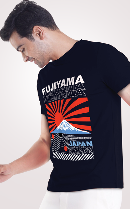 Japanese Samurai Printed Half Sleeves Navy Blue T-Shirt