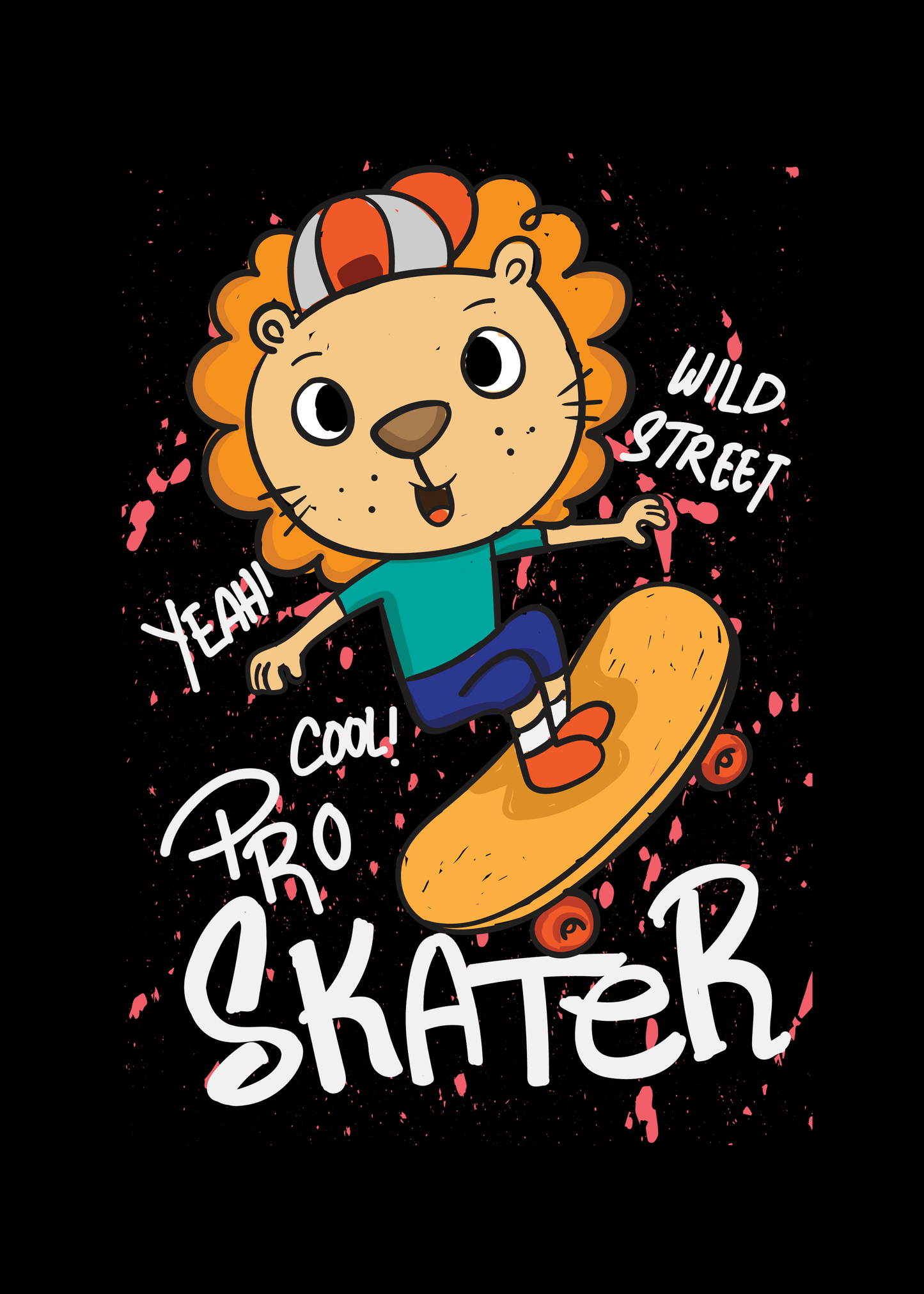 Lion Skater Printed Kid Black T-shirts