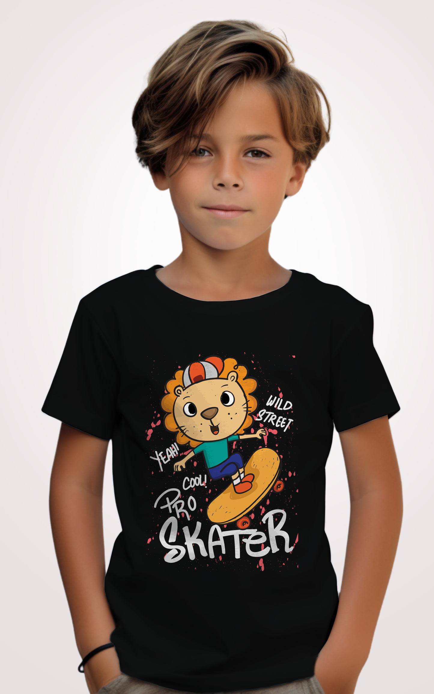 Lion Skater Printed Kid Black T-shirt