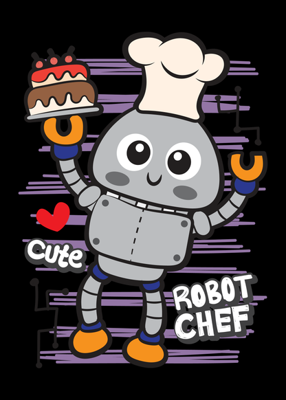 Robot Chef Black Kid Tshirt