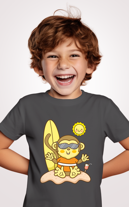 Monkey Chilling Printed Grey Kid T-shirt