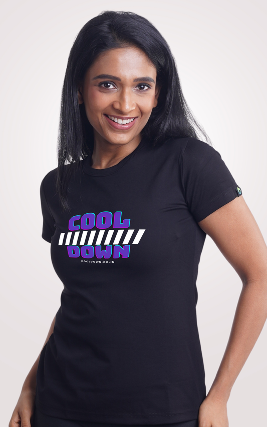 Cooldown Women Black Printed Half Sleeve T-Shirt