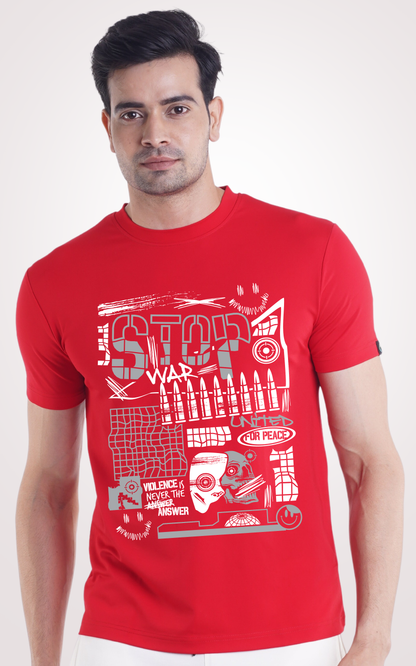 Stop War Back Half Sleeves Red T-Shirt