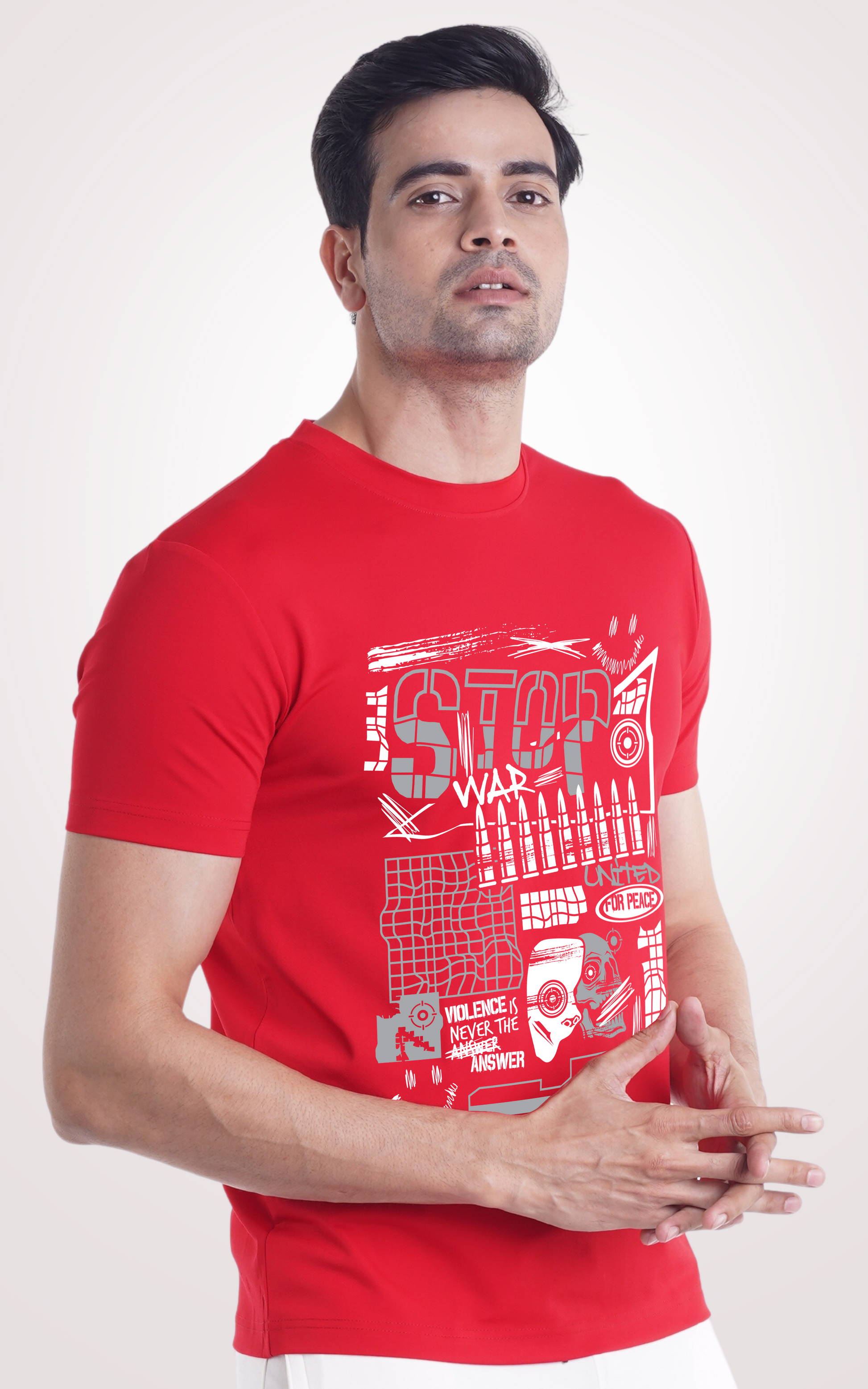 Stop War Back Half Sleeves Red T-Shirt