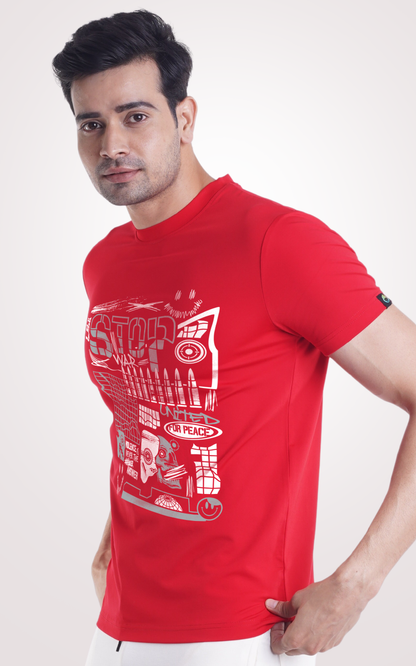 Stop War Back Half Sleeves Red T-Shirt