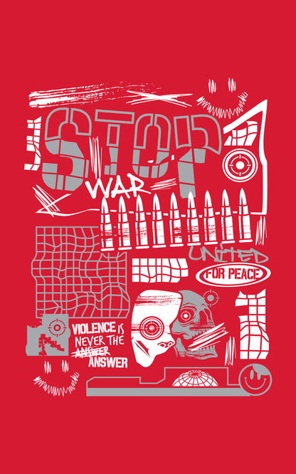 Stop War Back Half Sleeves Red T-Shirt