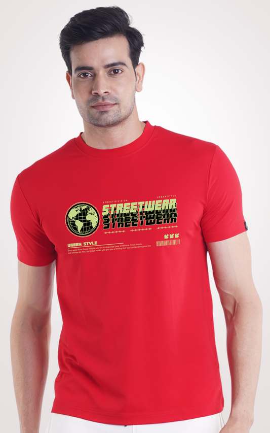 Street Wear Half Sleeves Red T-Shirt